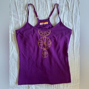 Lucy Size M Women’s Sport Tank w/ Built In Bralette, Purple with Gold Embroidery